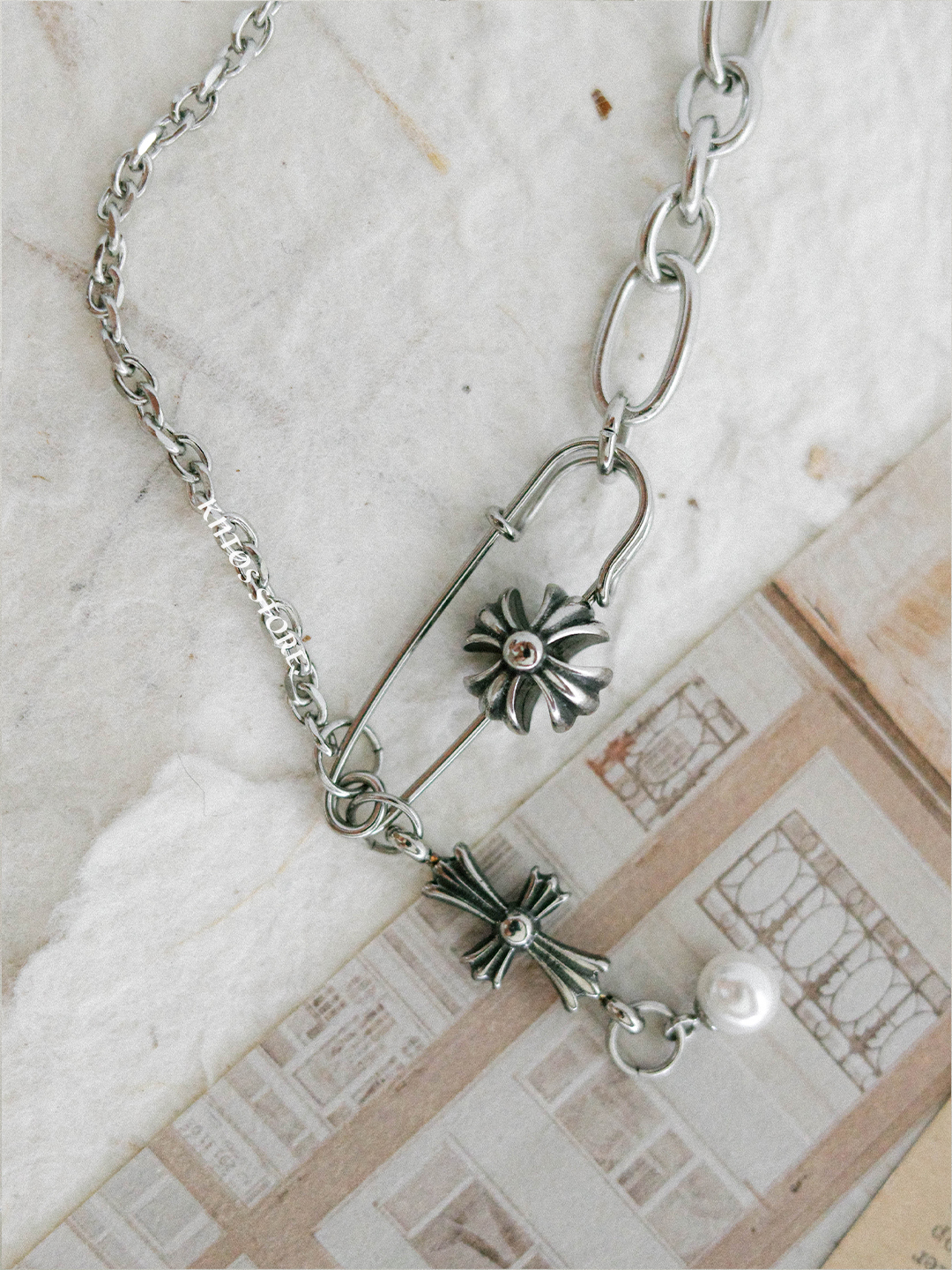【現貨】韓國代購 OFUSE pearl drop necklace (cross) 珍珠墜飾 十字架 項鍊