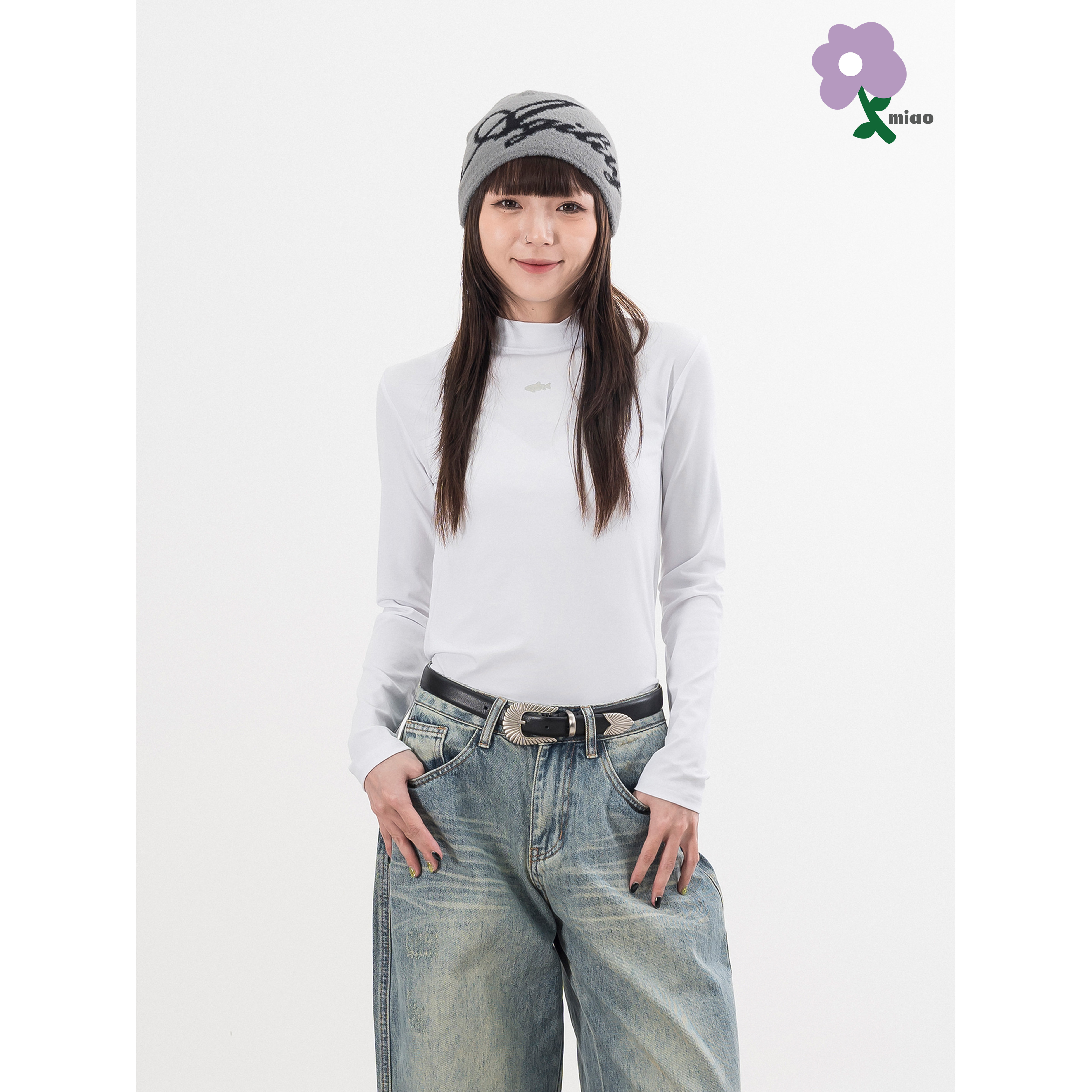MIAO Mock Neck Slim Top / Shadow 女裝 微高領 貼身 魚影上衣  [M-TW0]