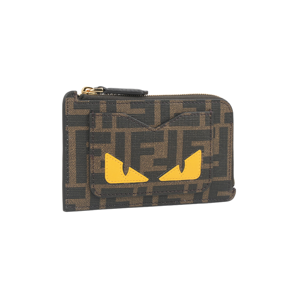 【Fendi】FF Logo Monster 怪獸眼睛拉鍊卡夾/零錢包(棕色/粉色)