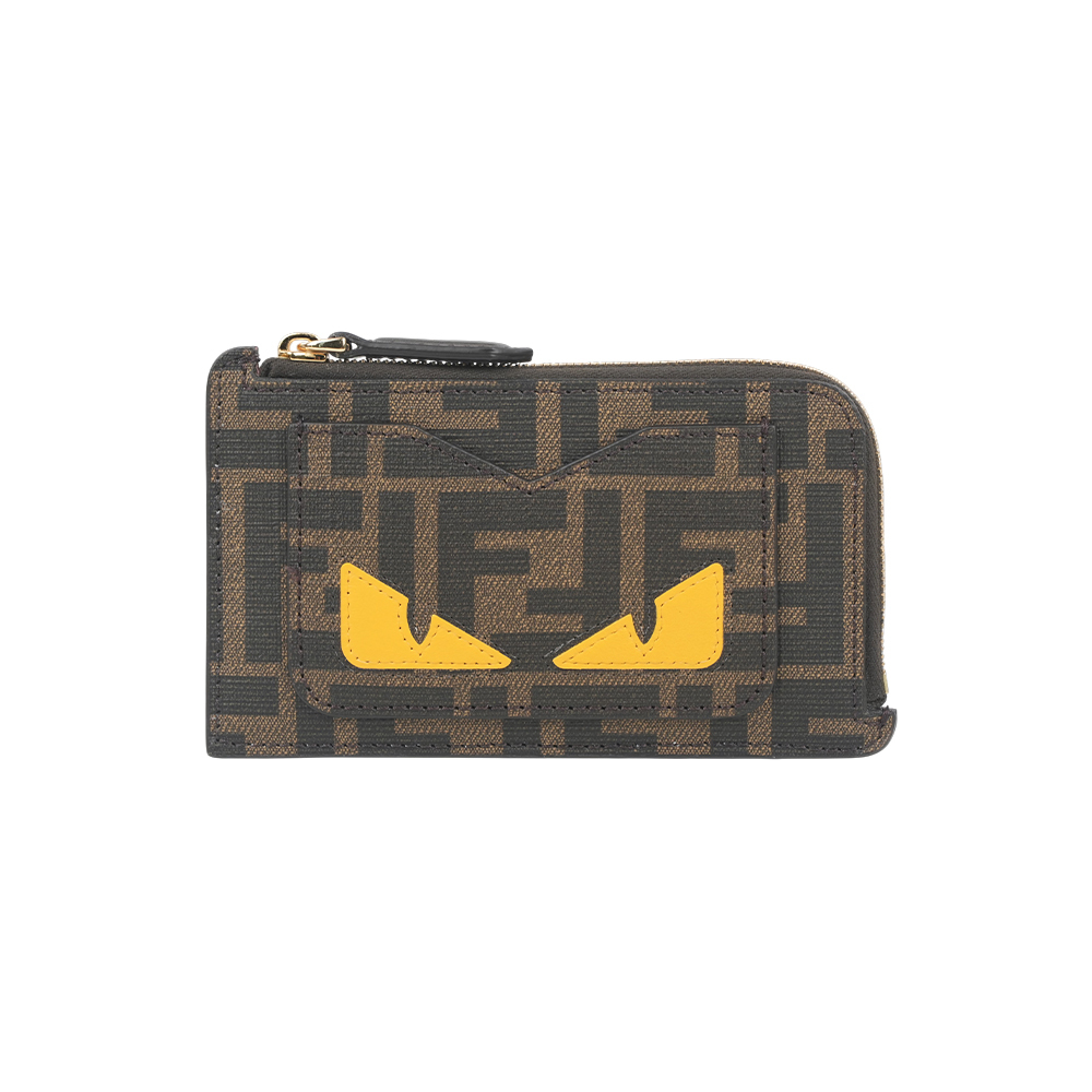 【Fendi】FF Logo Monster 怪獸眼睛拉鍊卡夾/零錢包(棕色/粉色)