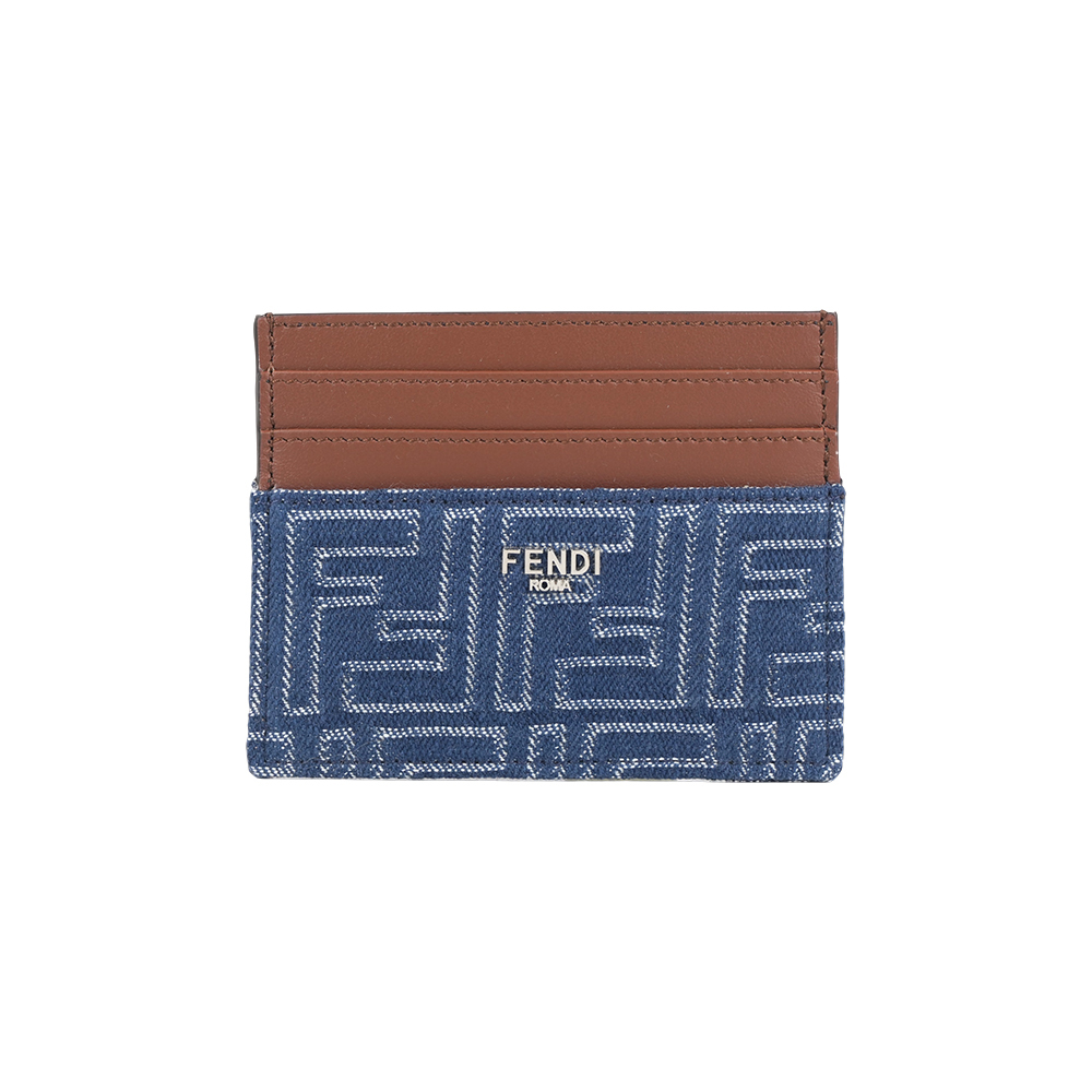 【Fendi】FF Logo 棉質牛仔布及皮革6卡名片夾/卡片夾(單寧藍)