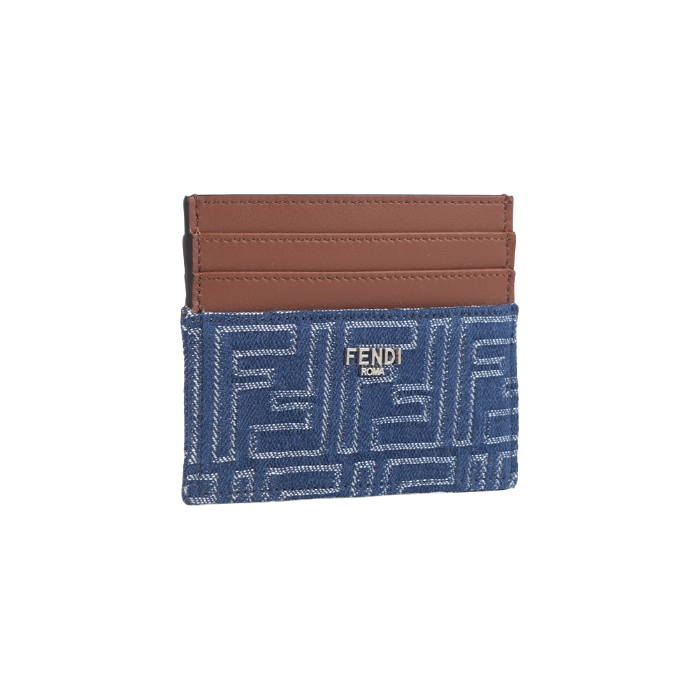 【Fendi】FF Logo 棉質牛仔布及皮革6卡名片夾/卡片夾(單寧藍)