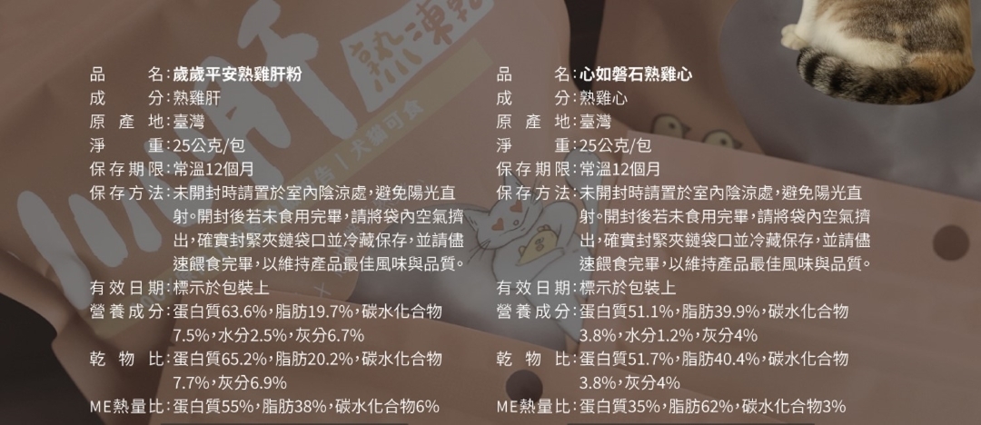 喵食喵事熟凍乾營養標示