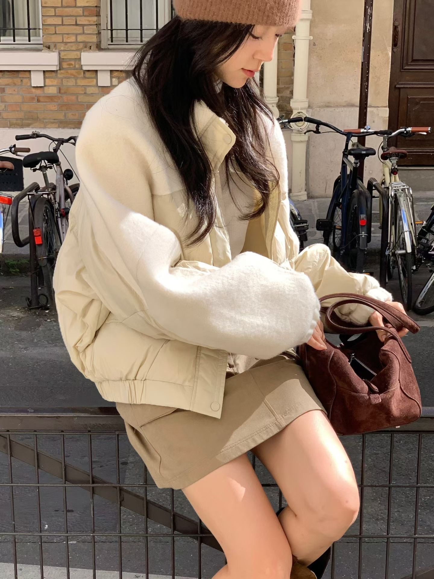 VE26143 Alpaca Duck Down Hybrid Coat