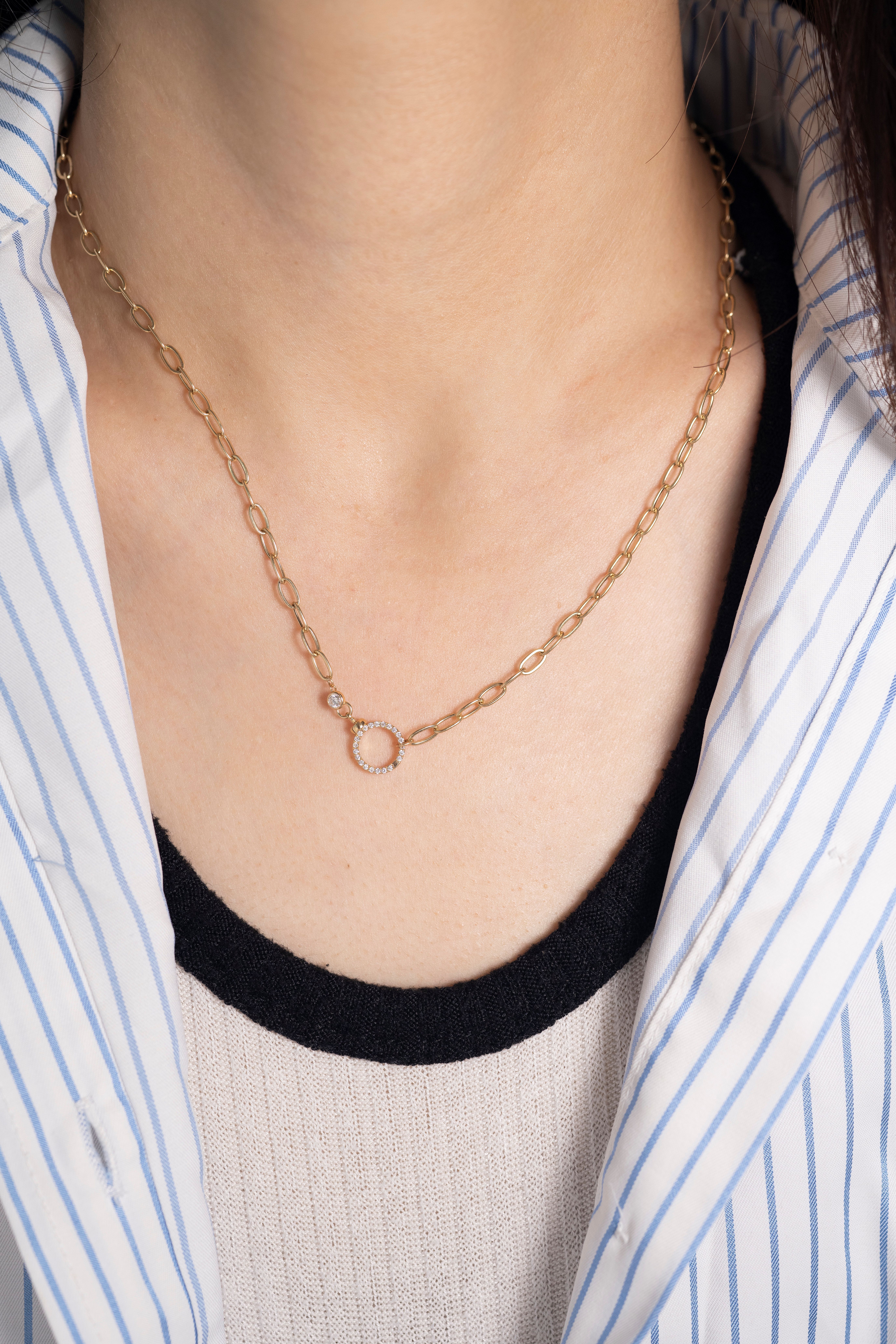 18K Circle Cable Chain Diamond Necklace