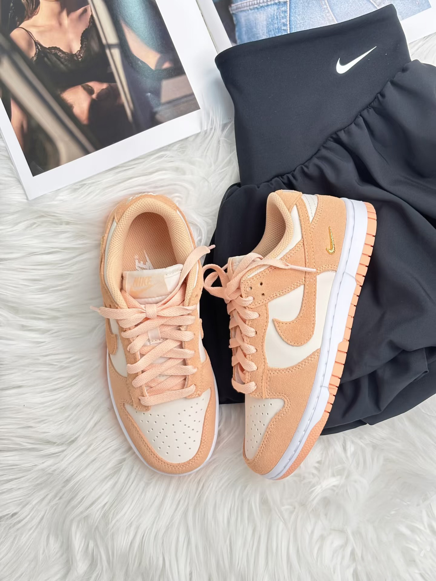 NIKE DUNK LOW 蜜桃粉橘 金屬小勾 螺旋勾 麂皮 皮革 女鞋 IO4244-800 / 調貨