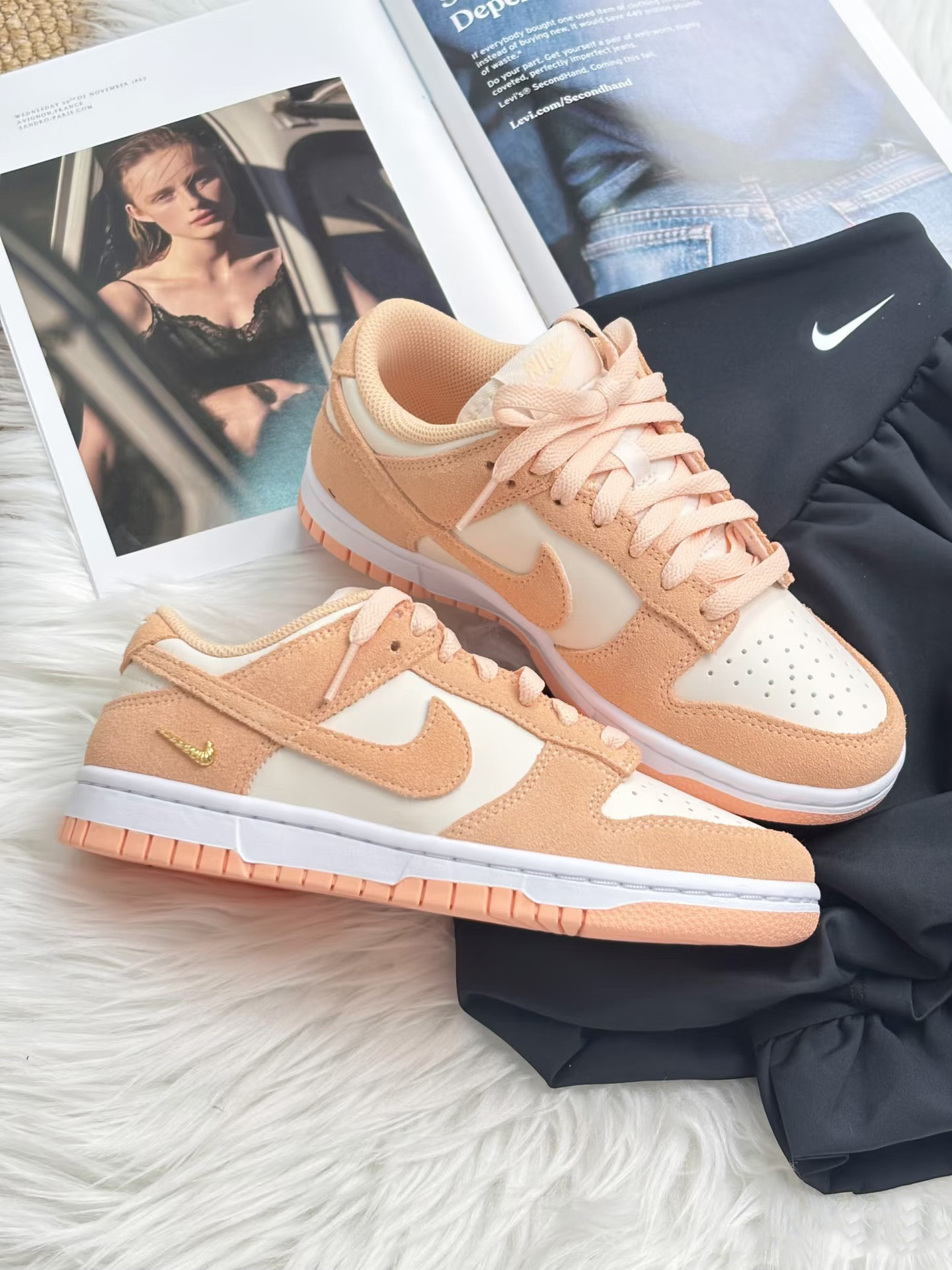 NIKE DUNK LOW 蜜桃粉橘 金屬小勾 螺旋勾 麂皮 皮革 女鞋 IO4244-800 / 調貨