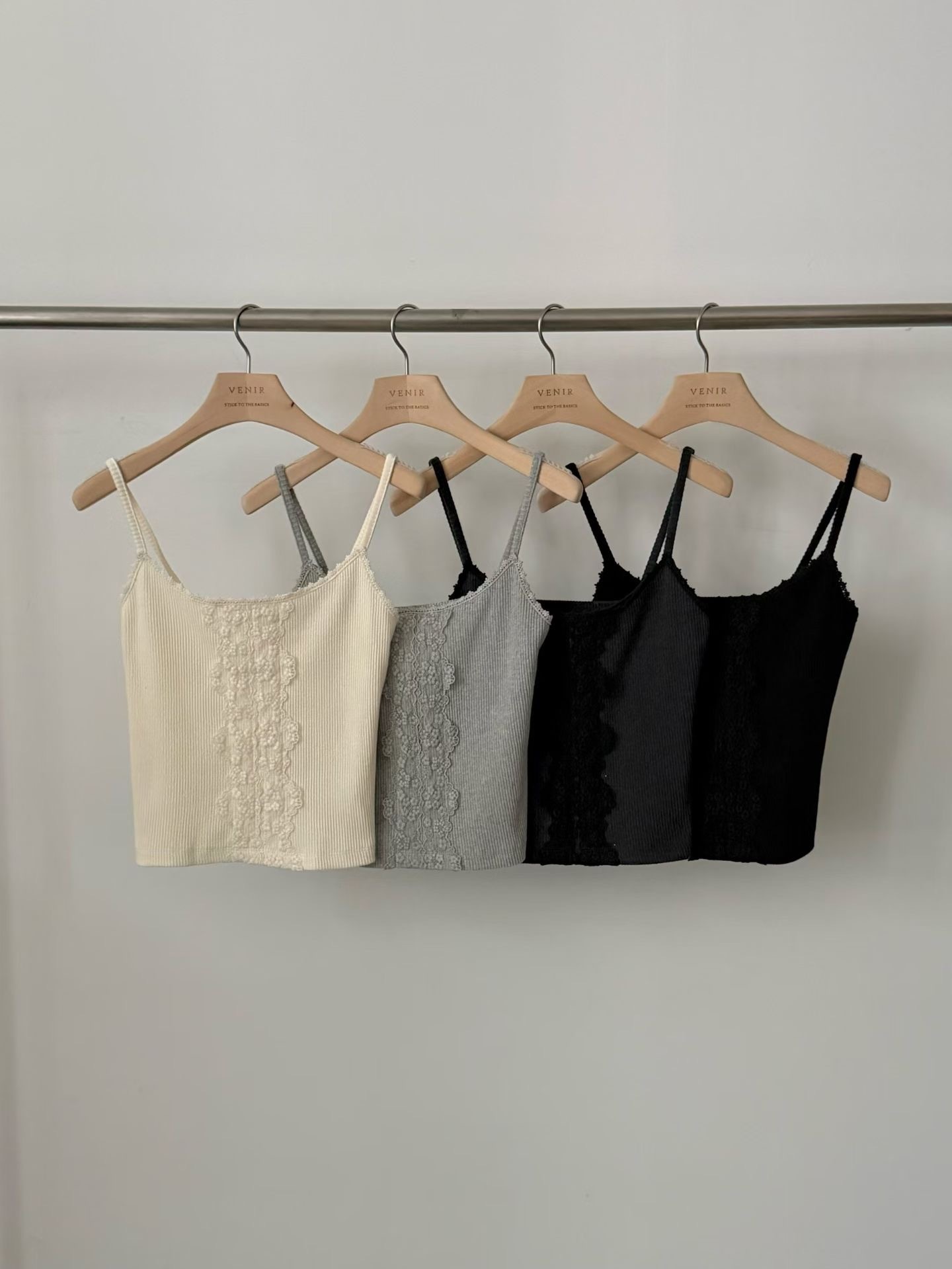 VE26153 French Lace Ribbed Cami Top