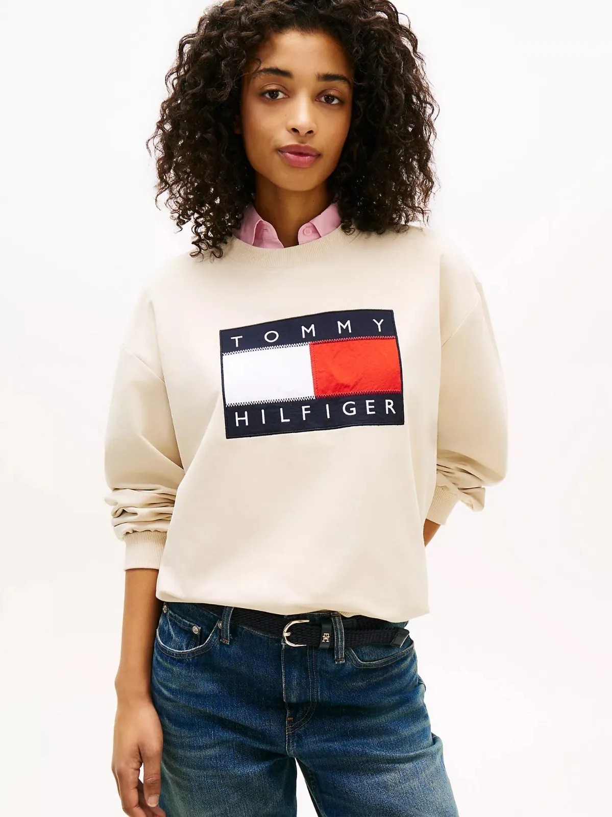 【現貨瑕疵貨品】Tommy Hilfiger Womens Flag Logo Sweatshirt 米色M碼 (HC0317)