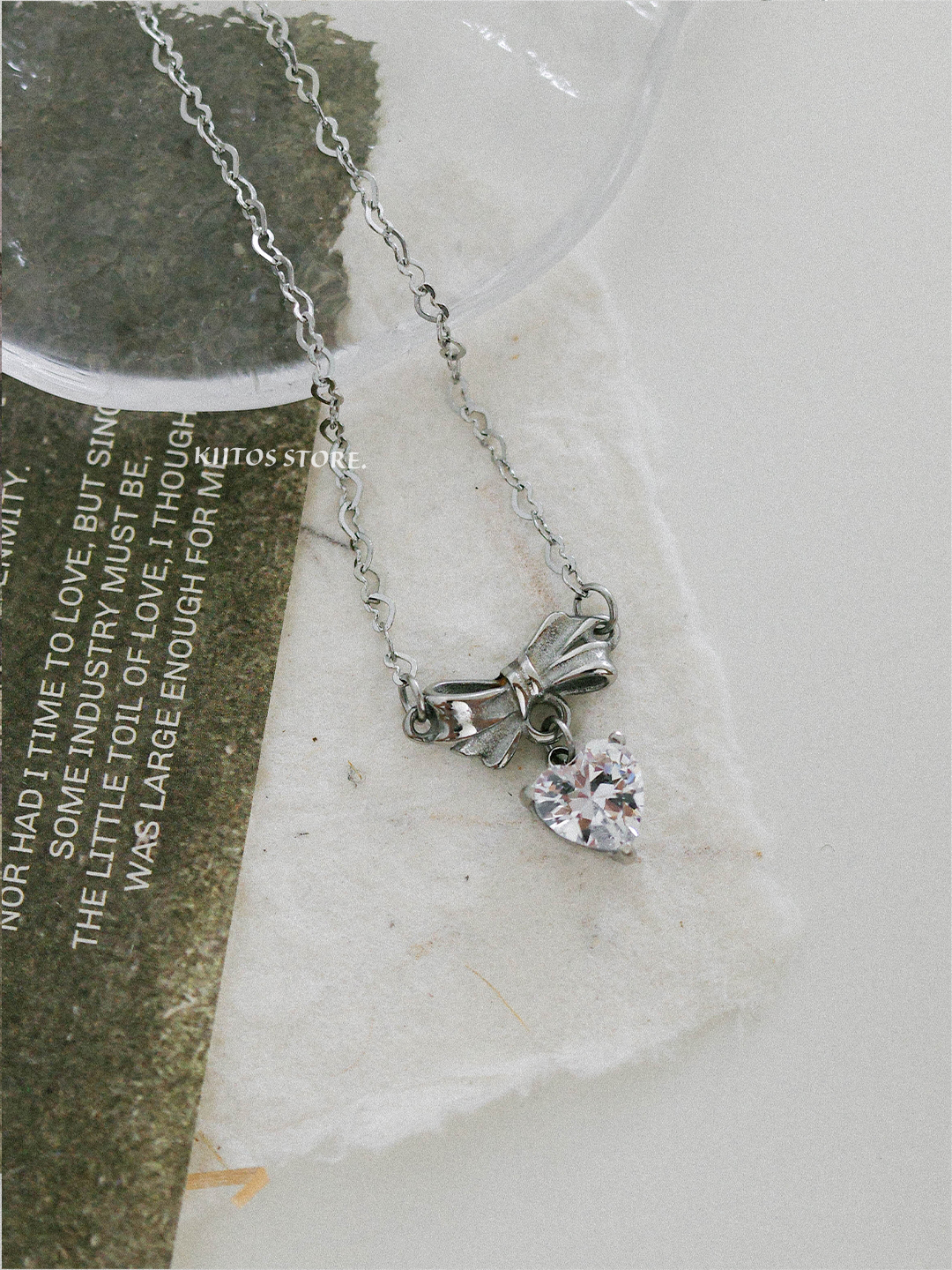 【現貨】韓國代購 OFUSE cubic heart necklace 蝴蝶結 水鑽 愛心 項鍊
