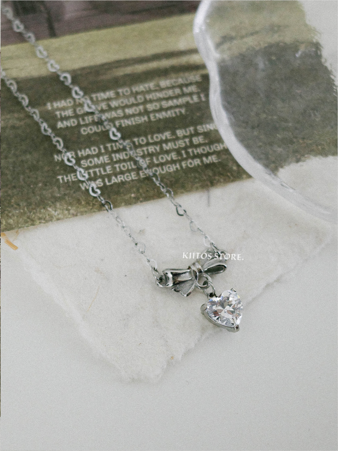 【現貨】韓國代購 OFUSE cubic heart necklace 蝴蝶結 水鑽 愛心 項鍊