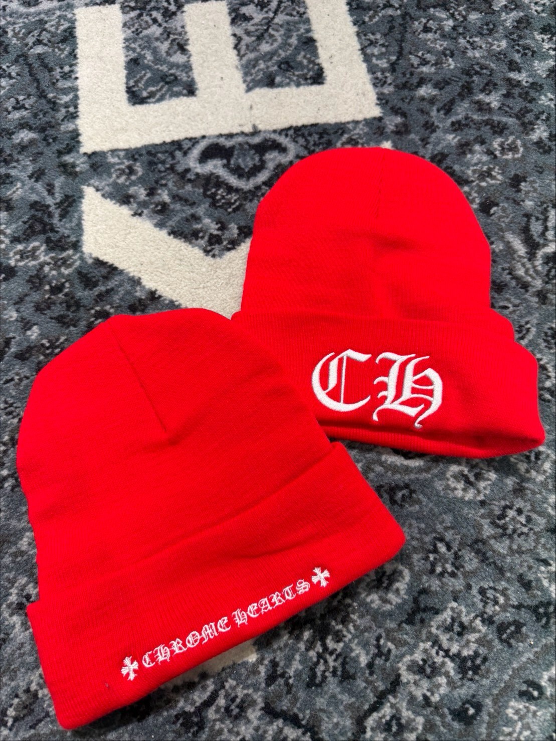 Chrome Hearts New CH Embroidery Double-Sided Gothic Logo Red Beanie, Christmas Red