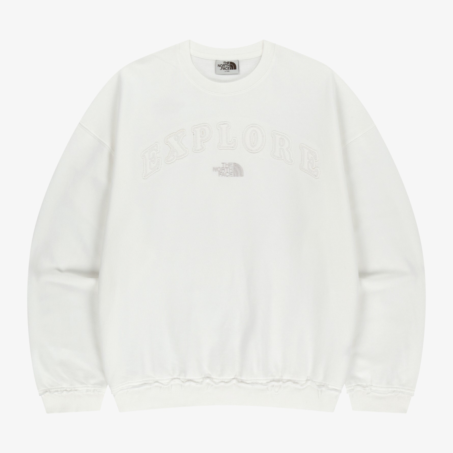 【OWN】The North Face 長袖 秋冬 圓領 衛衣 水洗 貼花 休閒 象牙白 金屬灰 淺灰色