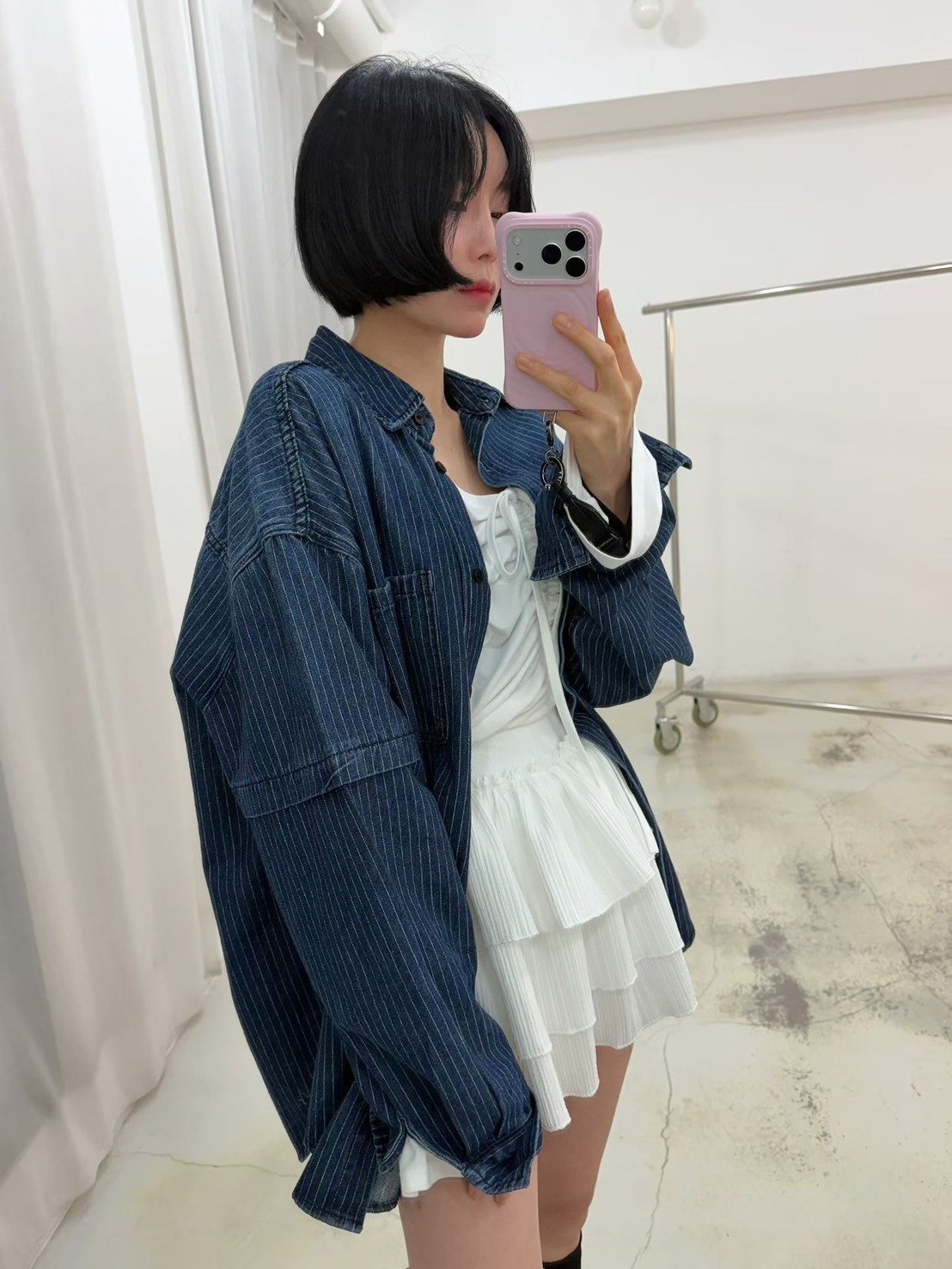 直紋刷色牛仔休閒襯衫