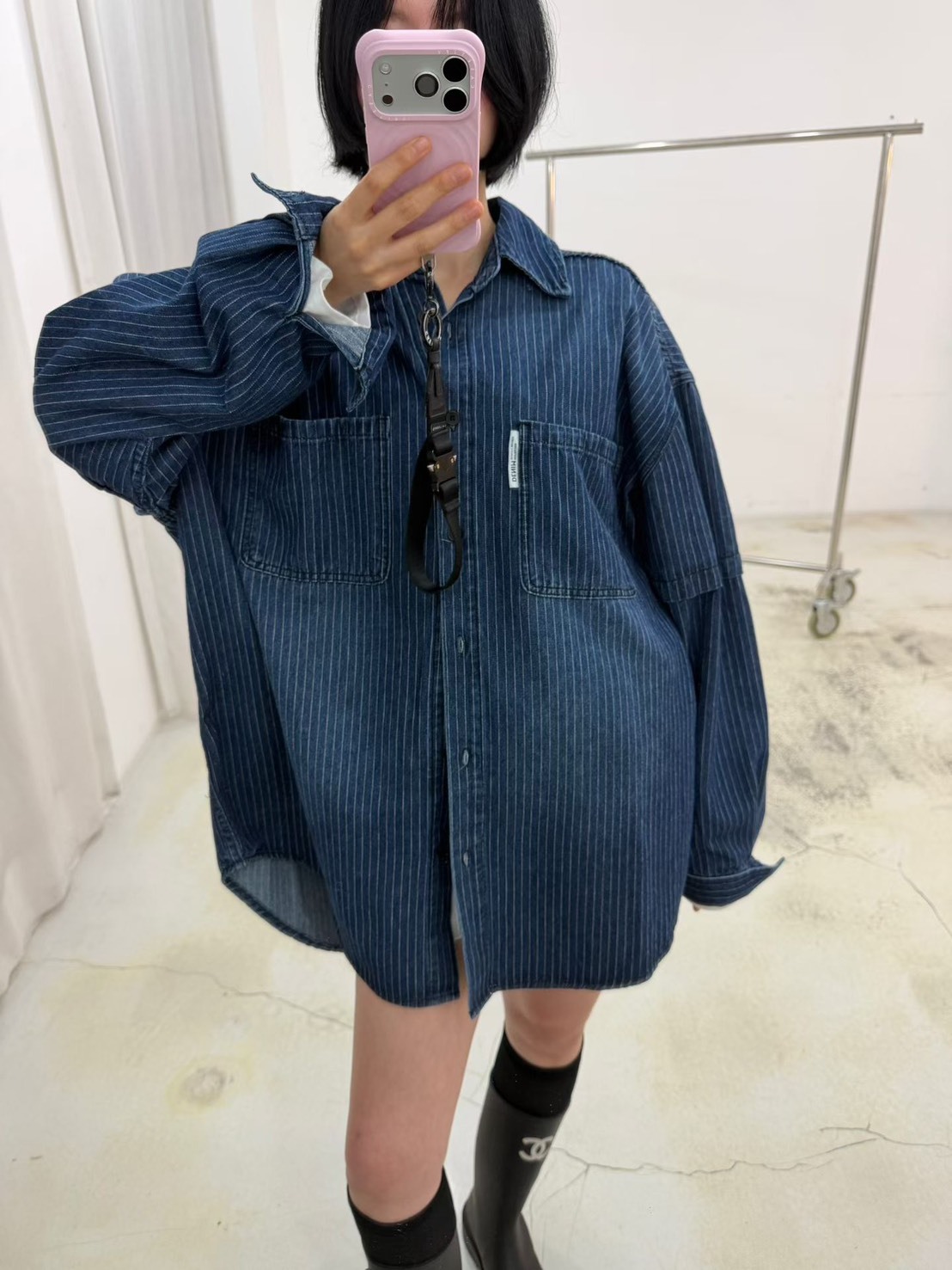 直紋刷色牛仔休閒襯衫