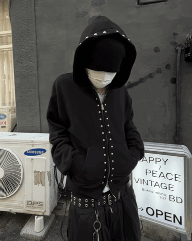 Studded hooded zip-up jacket