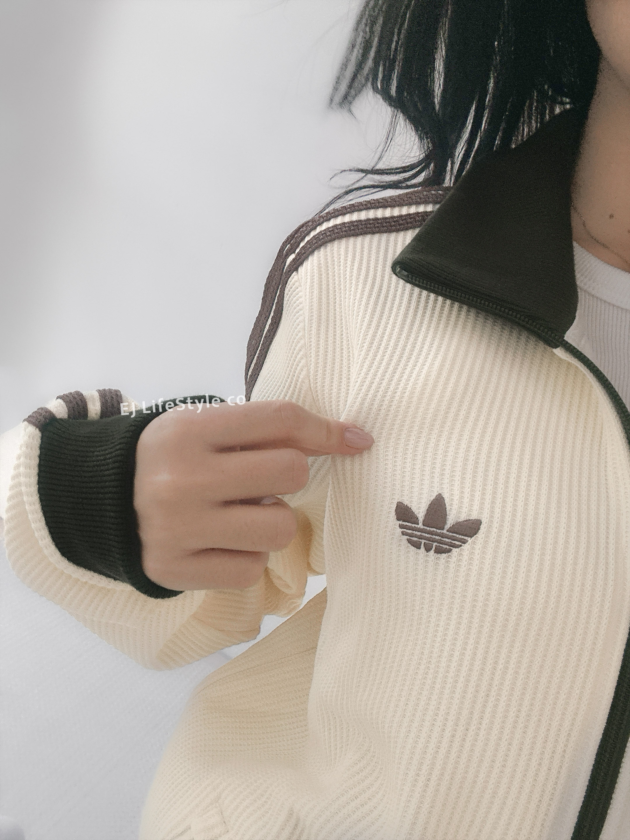 ADIDAS ORIGINALS 華夫格 立領外套 雙拉鍊 三葉草 抹茶奶油 男款 LD6433 / 現貨