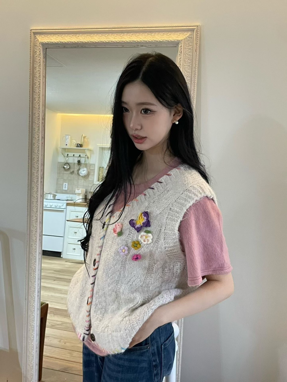 小花朵羊毛背心