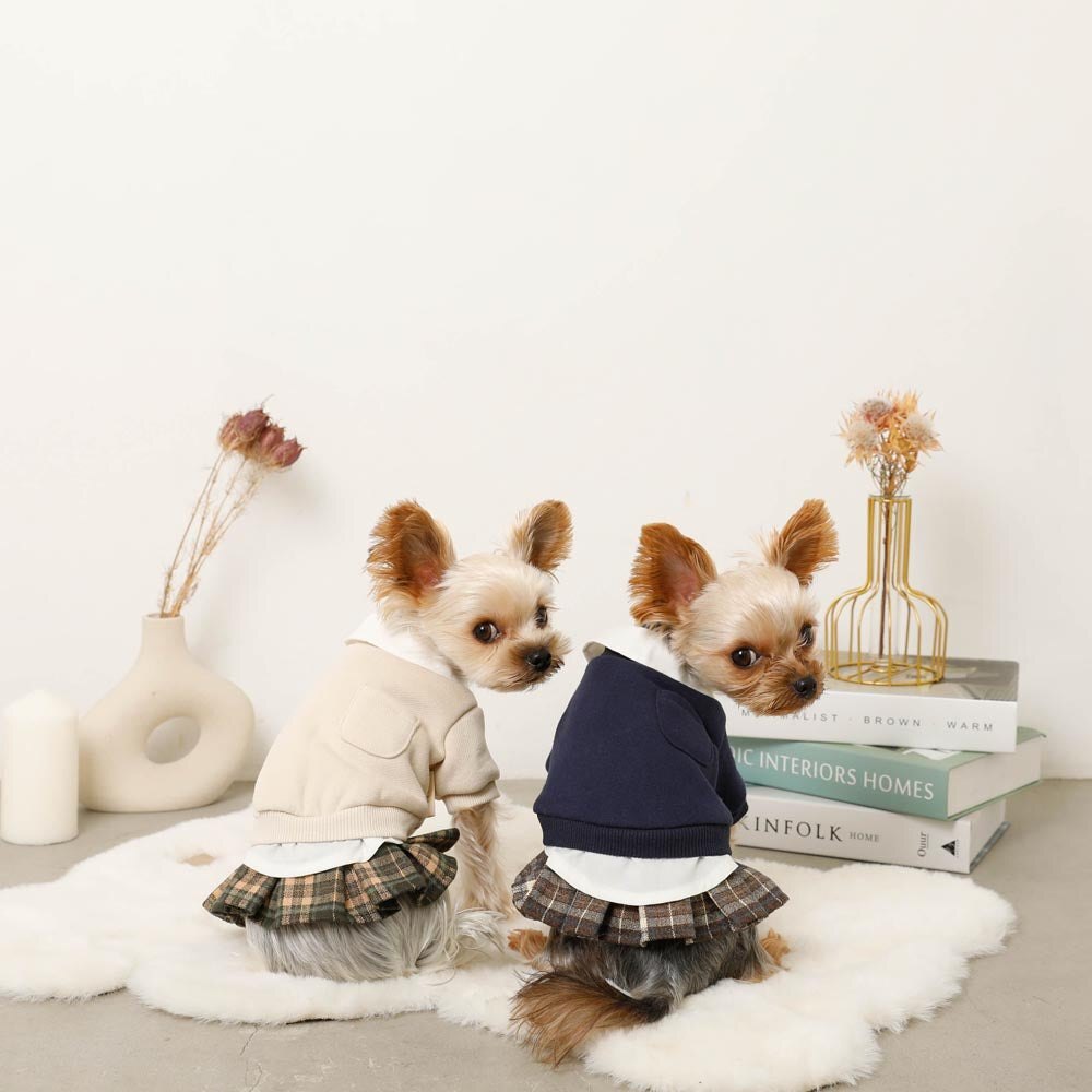 【Moncheri】Pleated Check Skirt Docking Dress