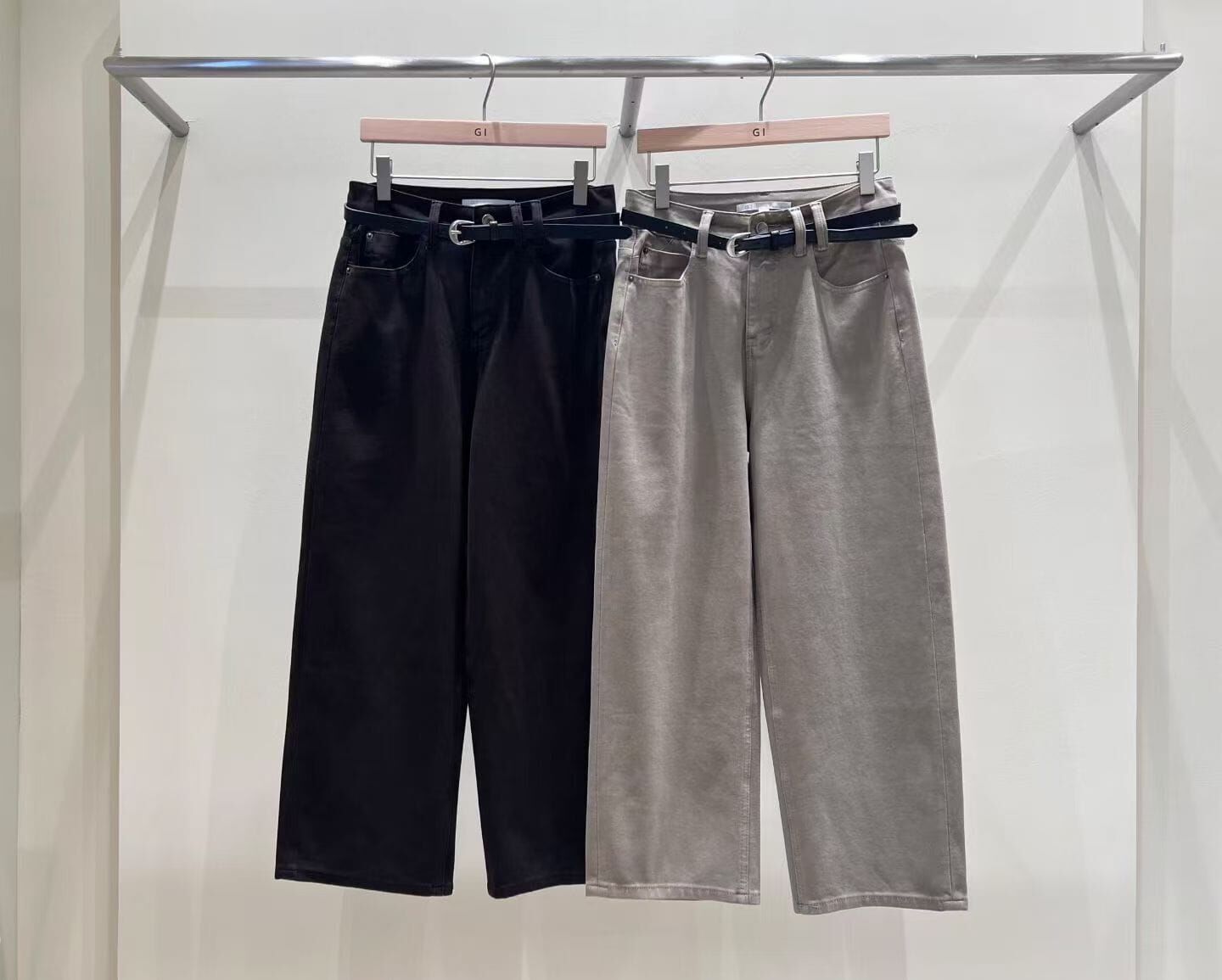 GI7219 設計感彈性西裝9分寬褲連腰帶
