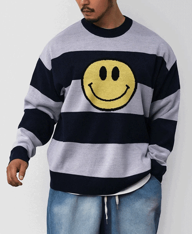 Striped smiley face knit sweater