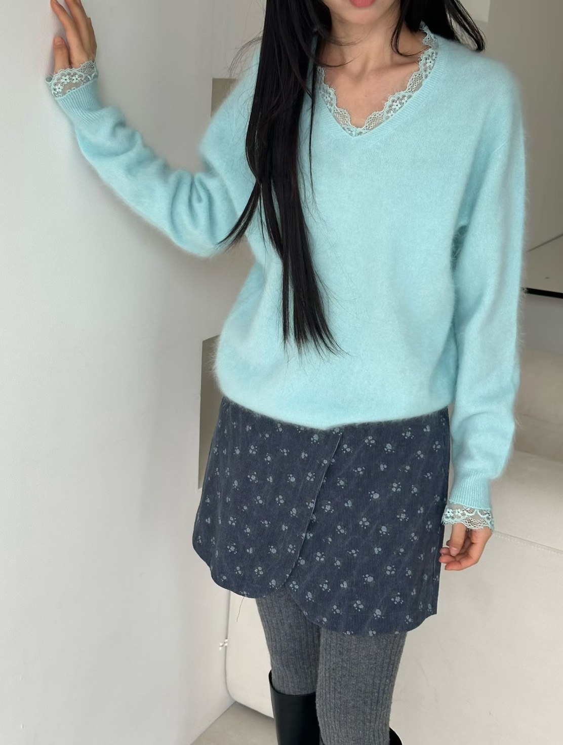 小花絨面褲裙