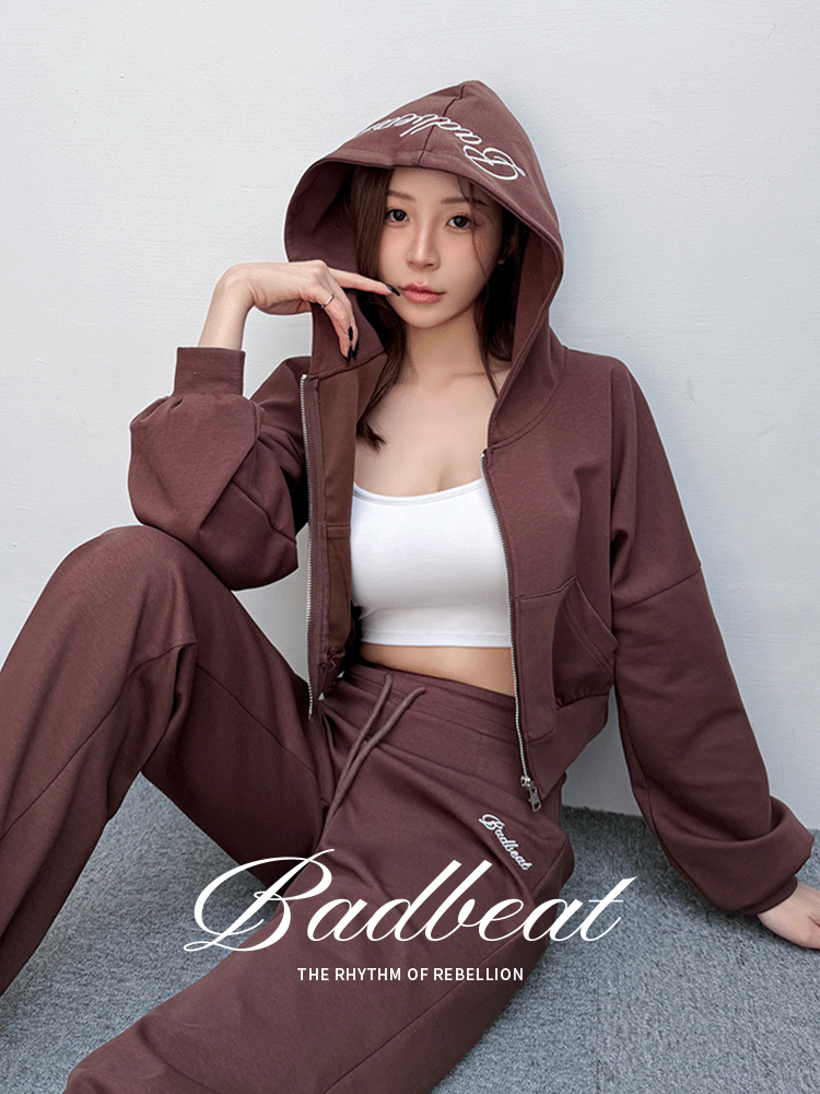 Badbeat 品牌刺繡連帽套裝（咖）不含小背心