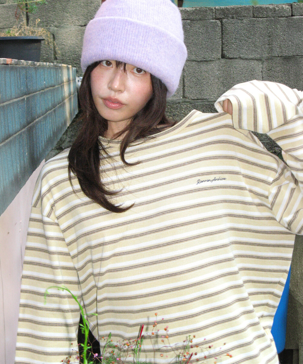 <韓國限時代購> RONRON STRIPE LETTERING LONG SLEEVE