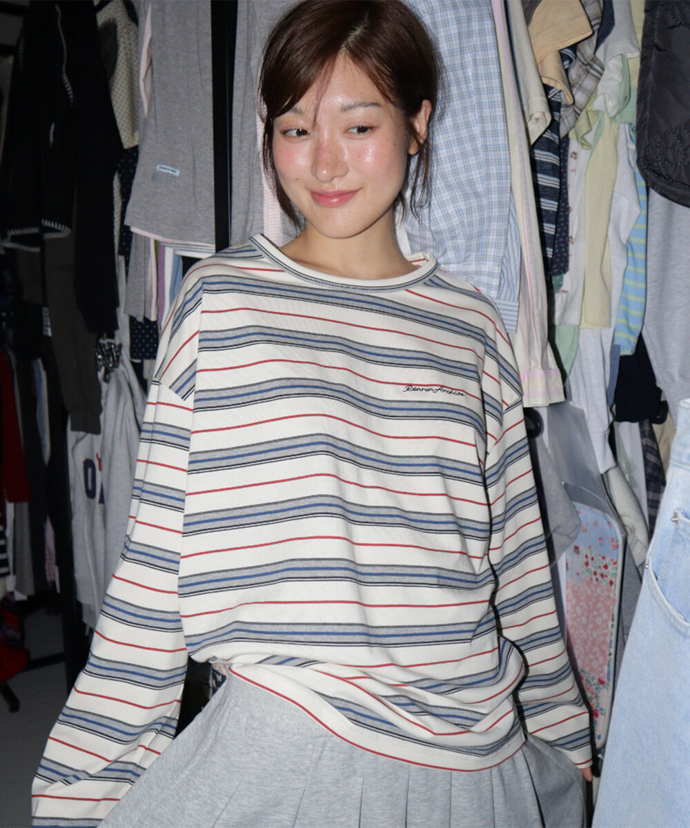 <韓國限時代購> RONRON STRIPE LETTERING LONG SLEEVE