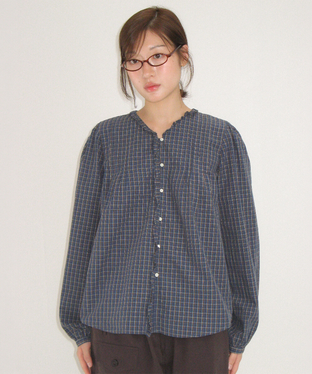 <韓國限時代購> RONRON CHECK RUFFLE PINTUCK BLOUSE