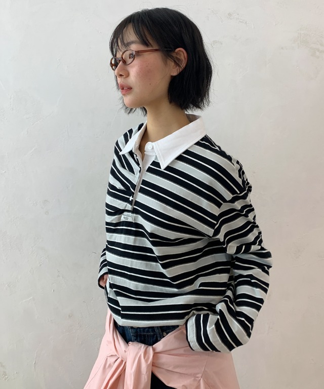 <韓國限時代購> RONRON DOUBLE SHIRRING STRIPE COLLAR LONG SLEEVE