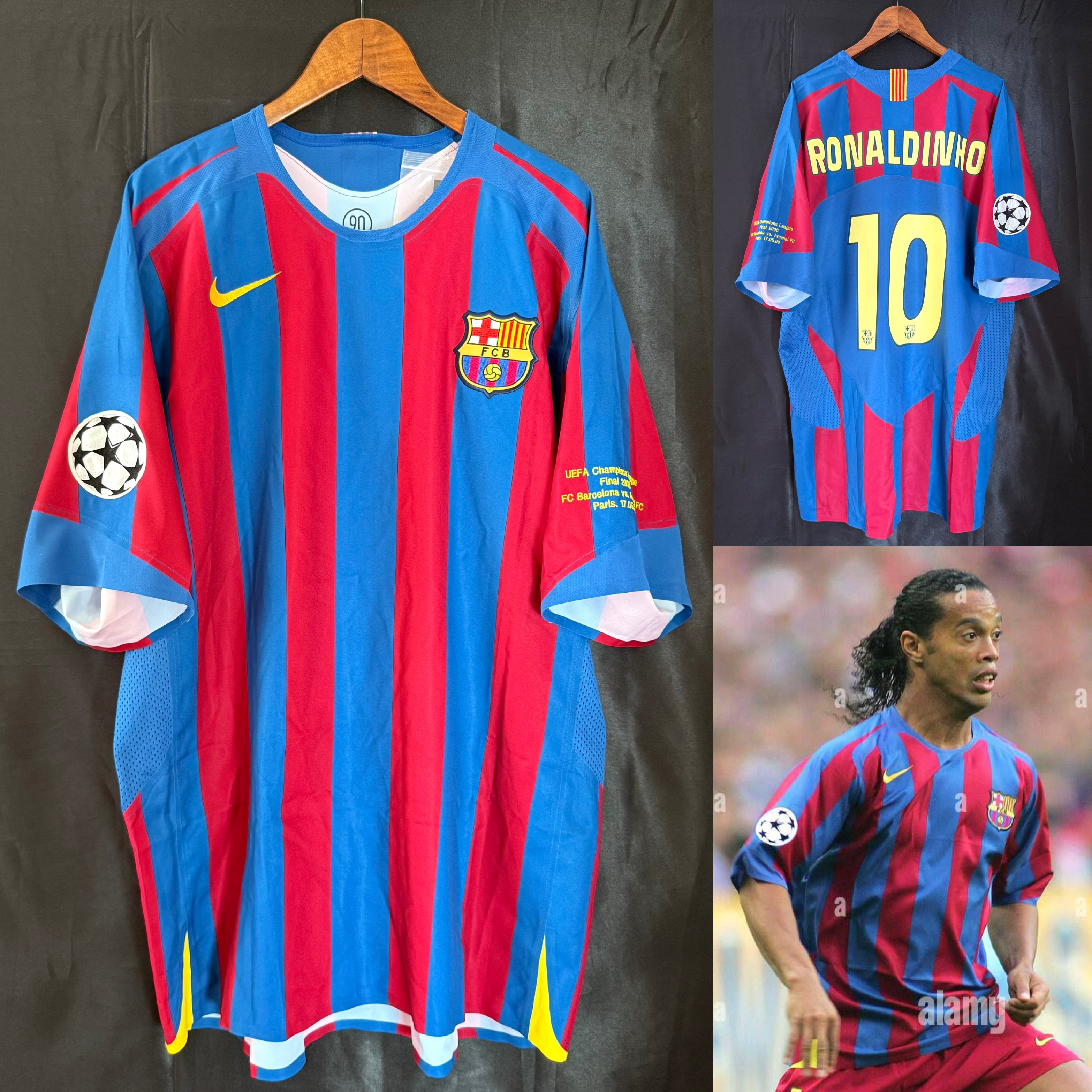 (Player Issue) FC Barcelona 2005-2006 UEFA Champions League Final Nike Home Player Issue Shirt #10 RONALDINHO