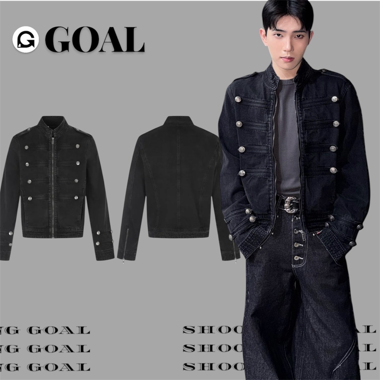 (GOAL) 復古拿破崙排扣牛仔外套 CW1368