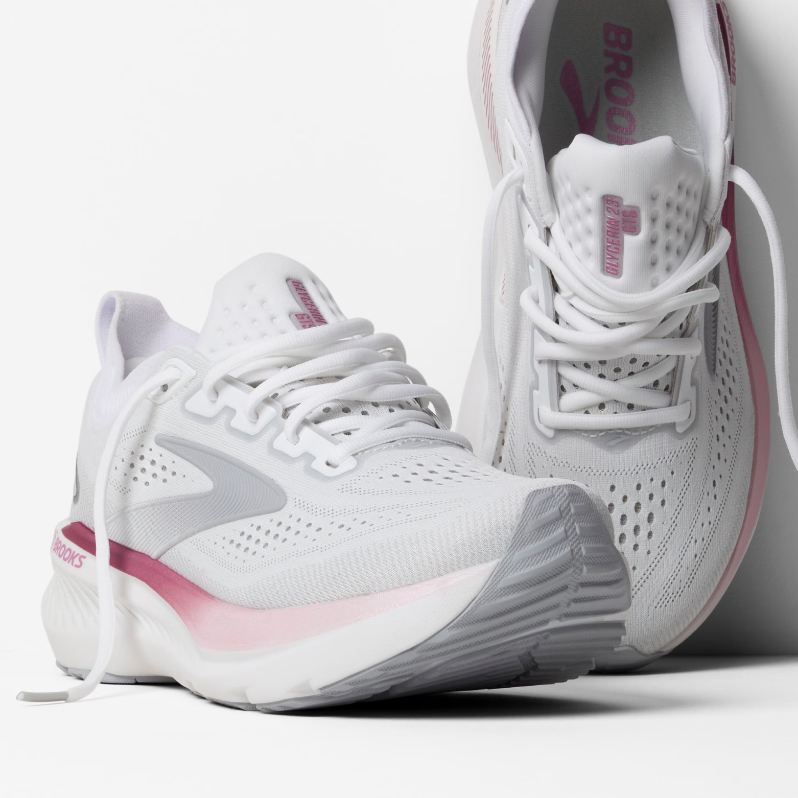 Brooks Women's Glycerin GTS 23 Running Shoes - White/Harbor Mist/Metallic