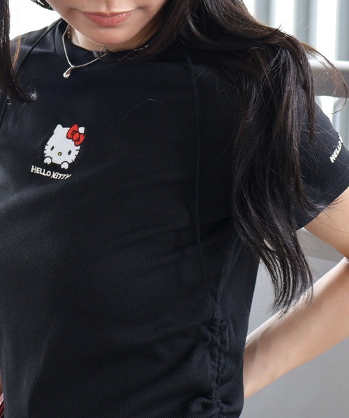【預購】J100601 HELLO KITTY 刺繡抽繩短版短袖T恤