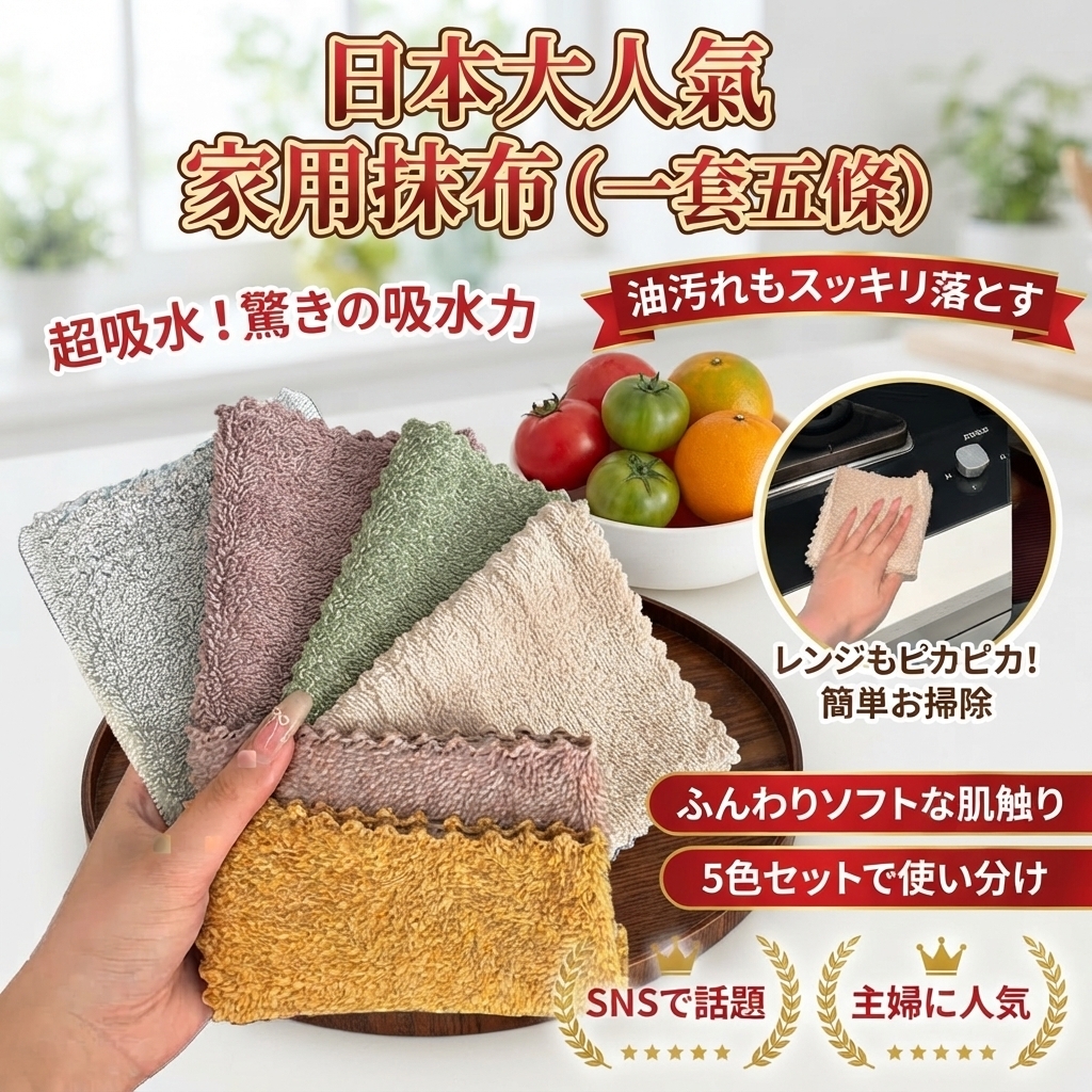 日本大人氣家用抹布(一套5條) 十月團