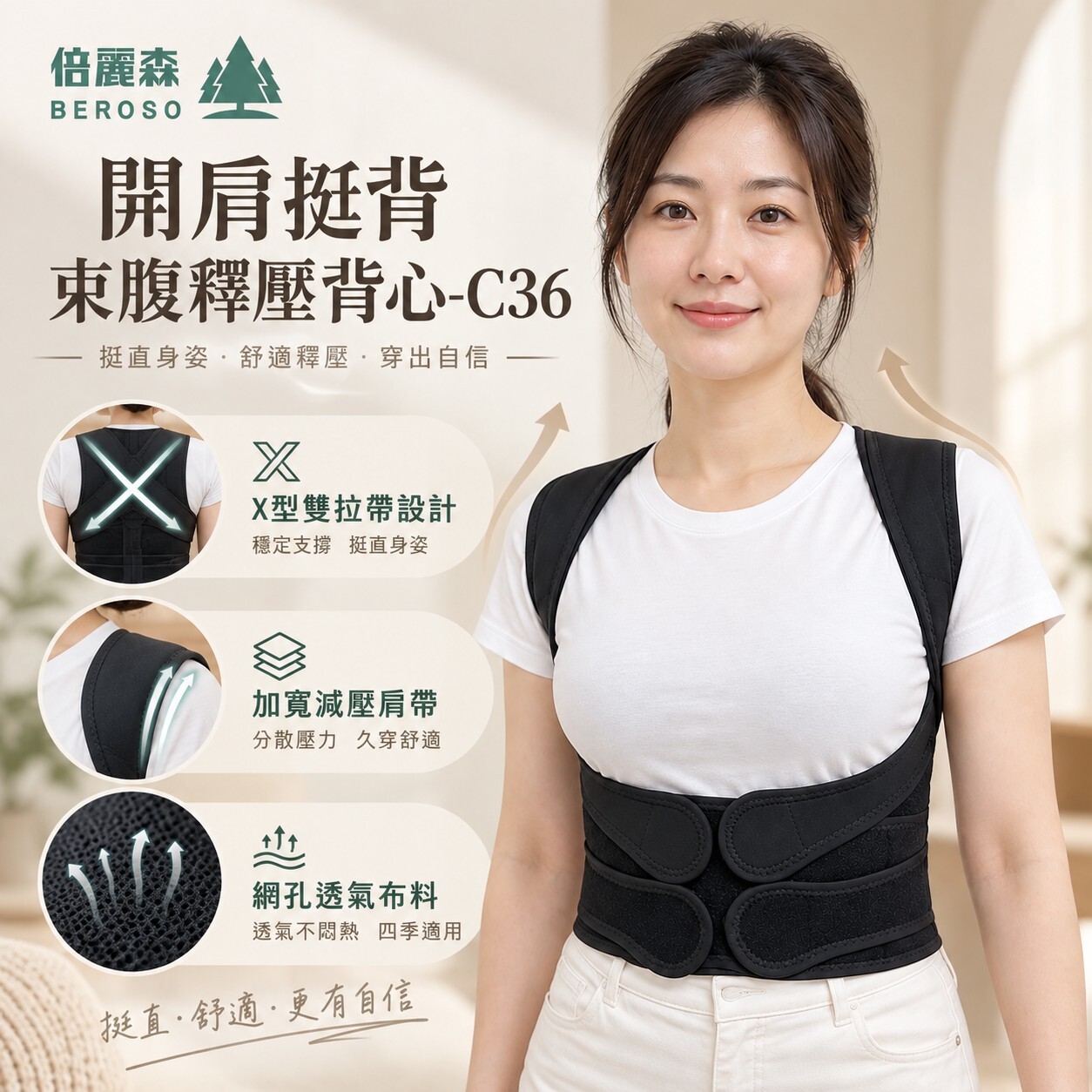 【Beroso 倍麗森】開肩挺背束腹釋壓背心-C36