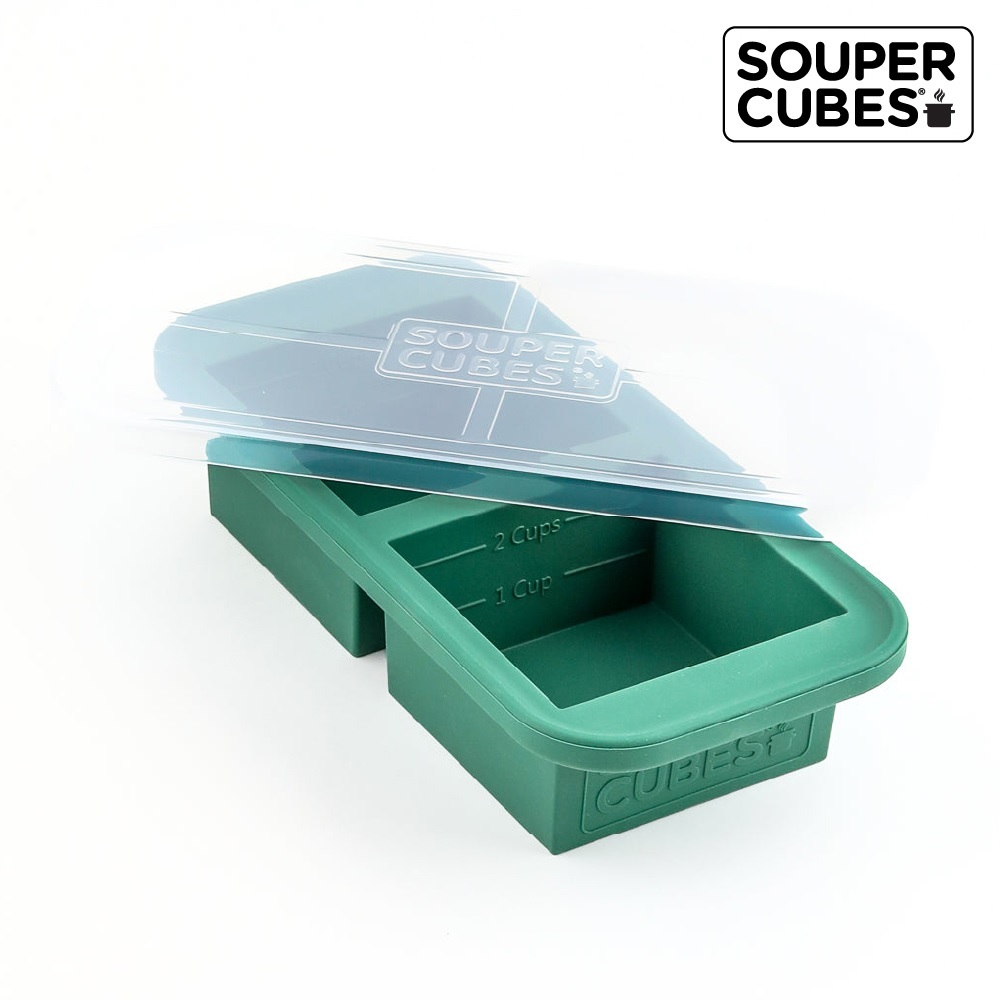 【Souper Cubes】多功能食品級矽膠保鮮盒2格_霧松綠(500ml/格)