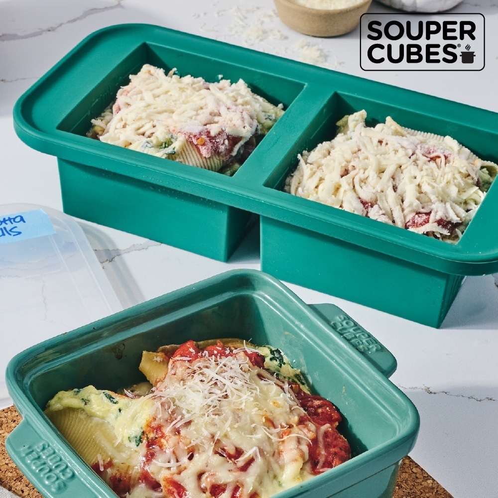 【Souper Cubes】多功能食品級矽膠保鮮盒2格_霧松綠(500ml/格)