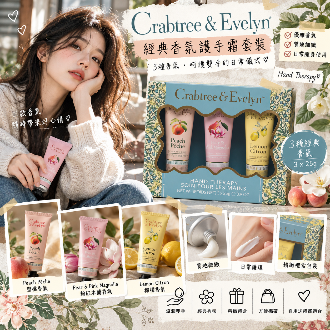 【預購】CRABTREE & EVELYN N100601 護手霜 (3件裝)