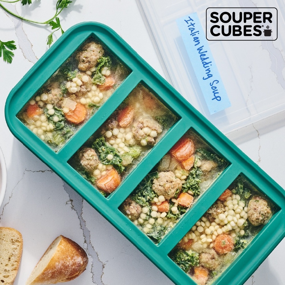【Souper Cubes】多功能食品級矽膠保鮮盒4格_霧松綠(250ml/格)