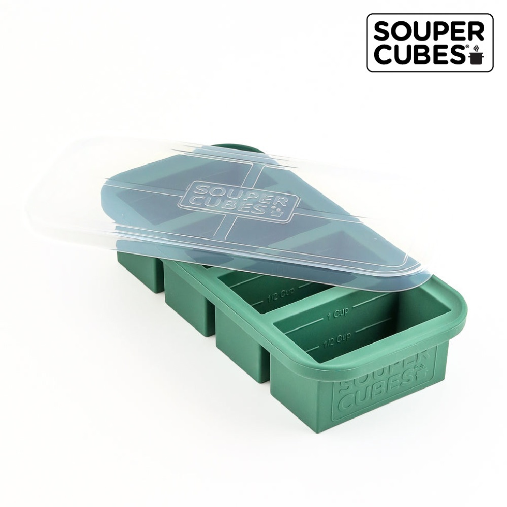 【Souper Cubes】多功能食品級矽膠保鮮盒4格_霧松綠(250ml/格)