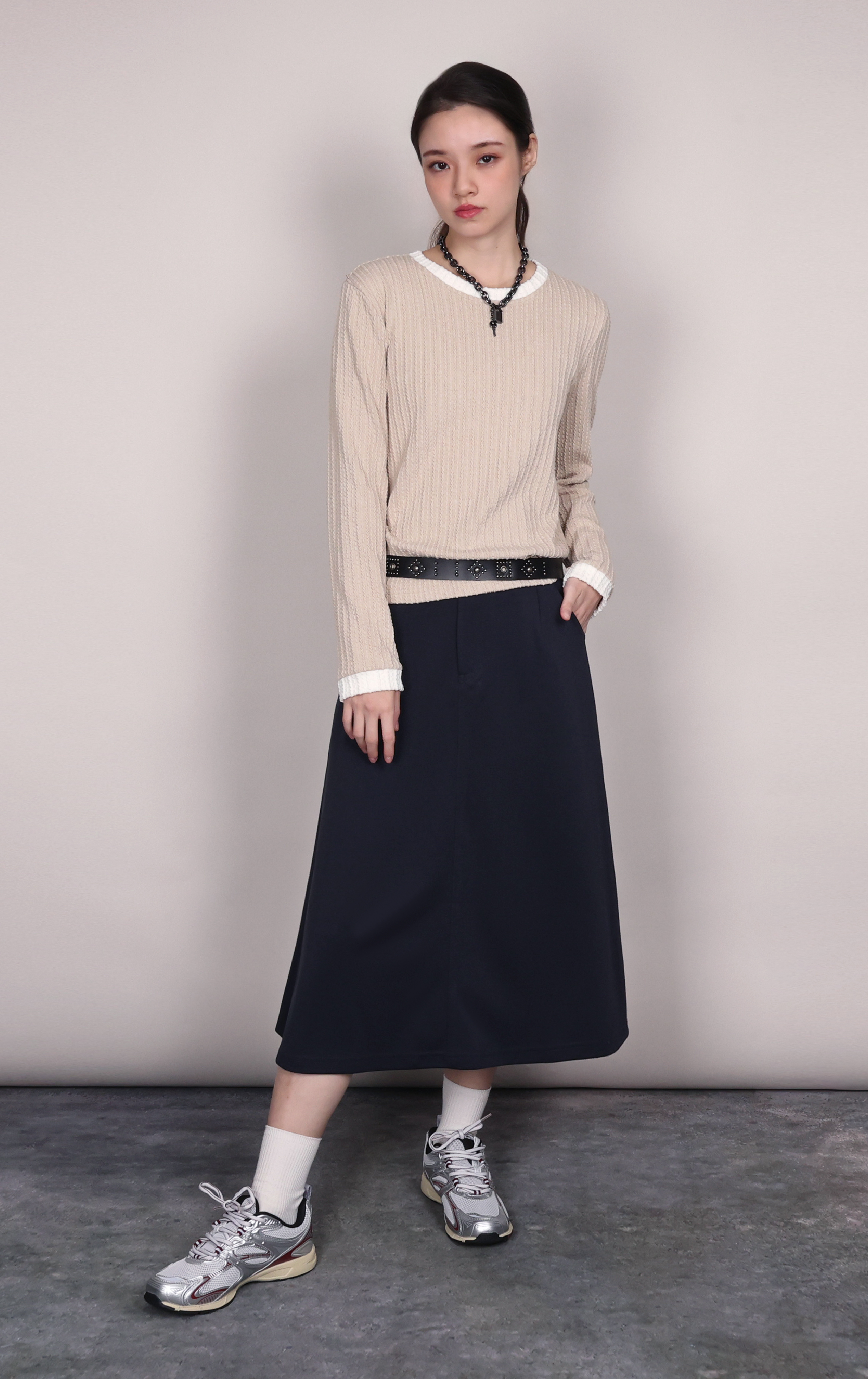 Two-Tone Ribbed Mixed Media Knitwear LT0379