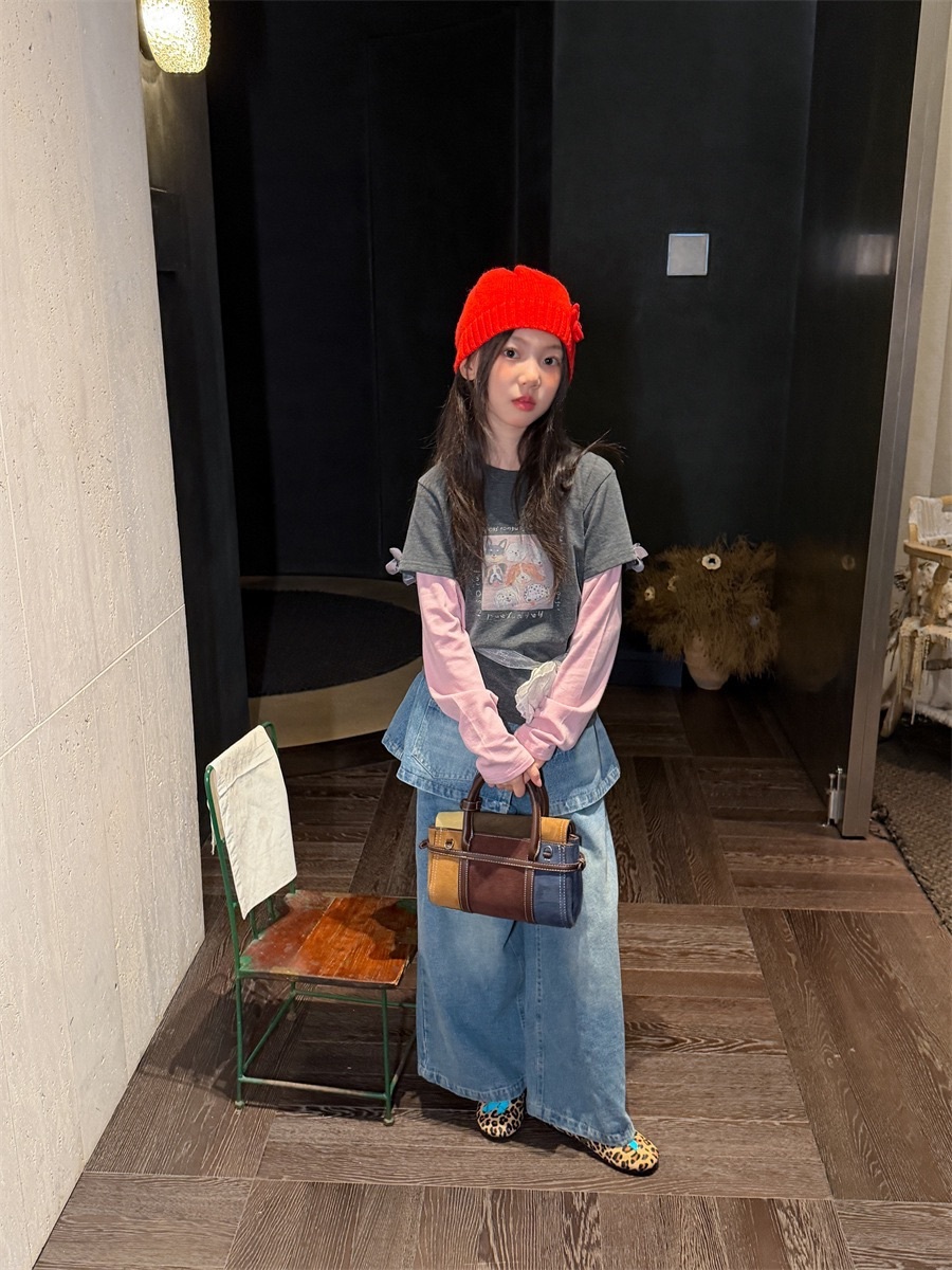 假兩件牛仔屁簾寬褲