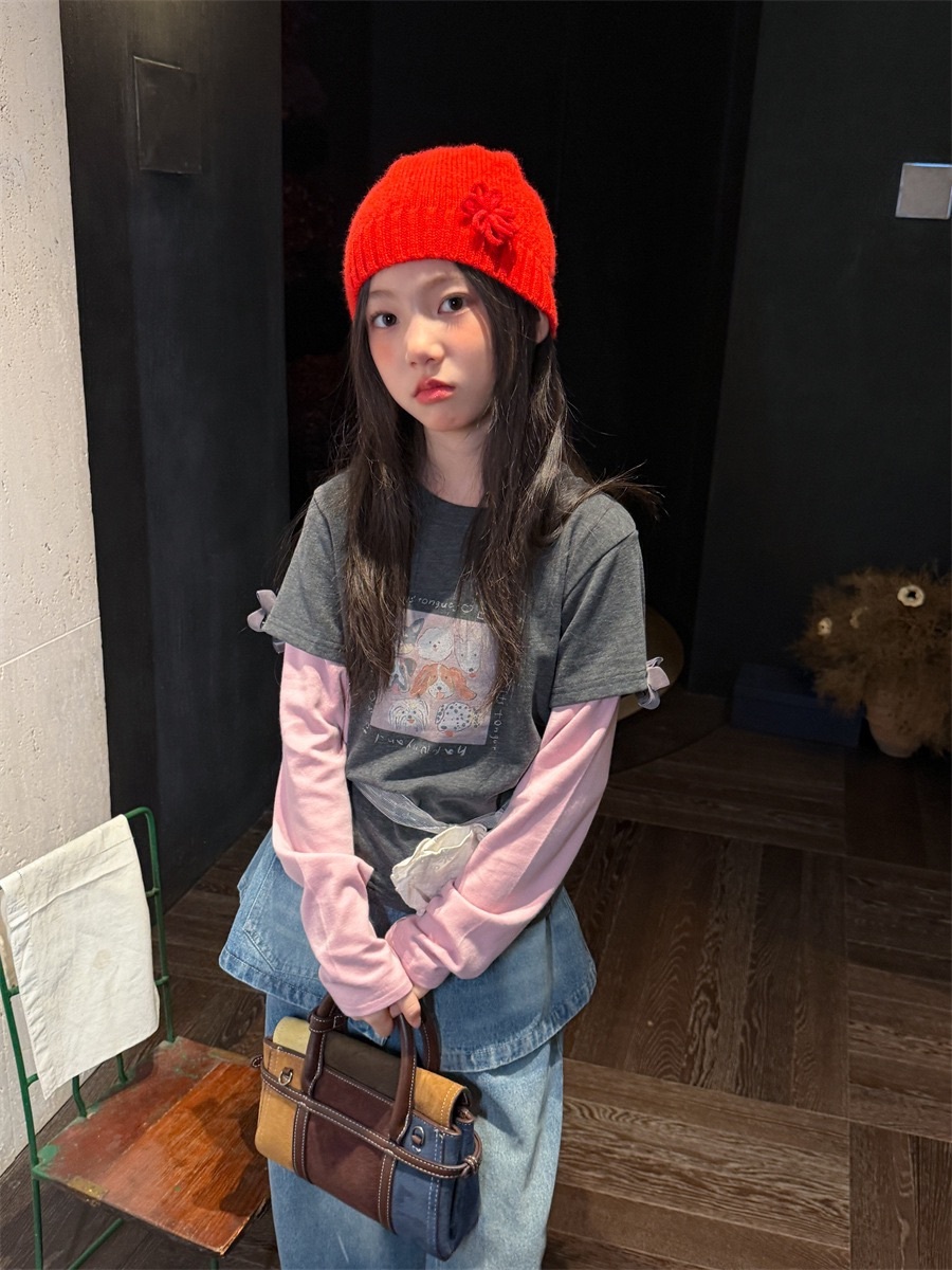 兩色狗狗們假兩件上衣