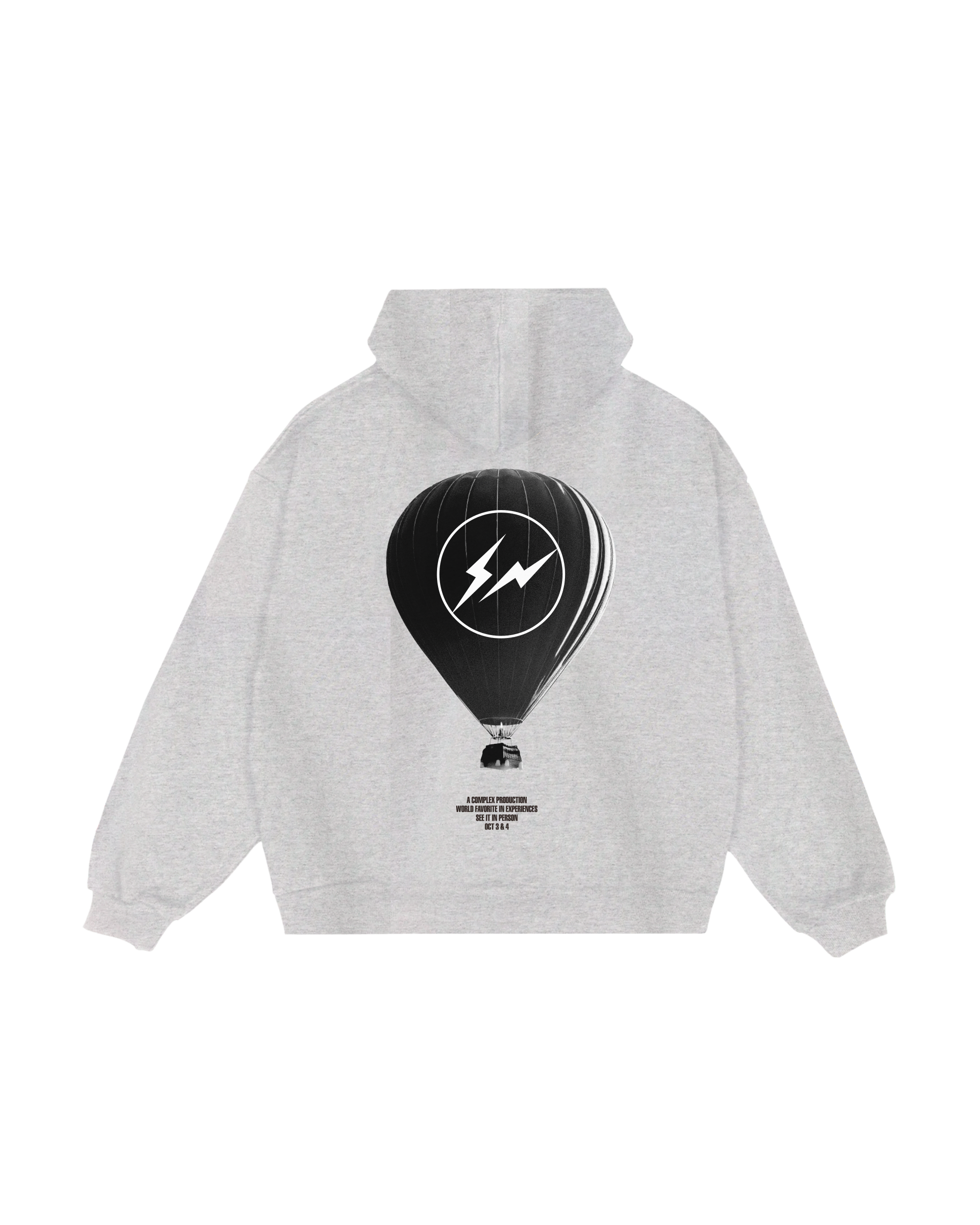 FRAGMENT X COMPLEXCON - BALLOON HOODIE (HEATHER GREY) 灰色 帽TEE 藤原浩 聯名款 閃電