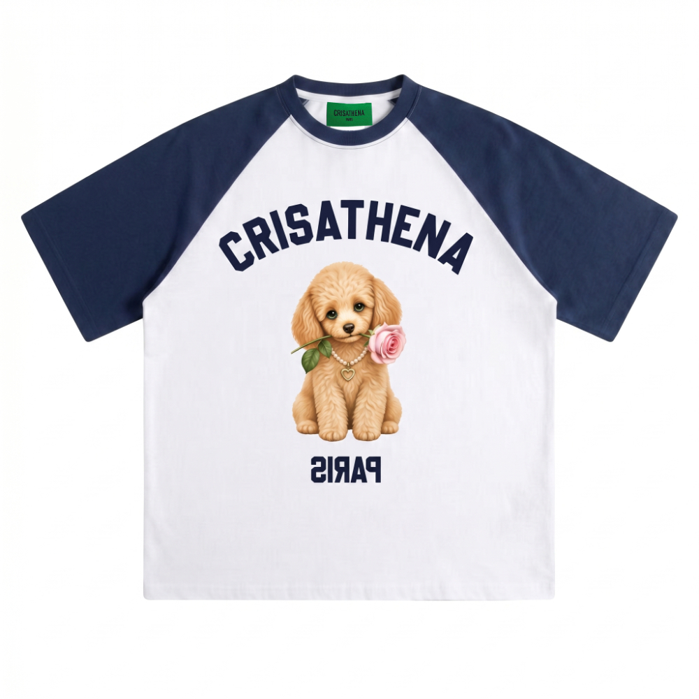 1009CT124-CRISATHENA-FH-貴婦犬玫瑰 T 恤 (A124 白X海軍藍色)