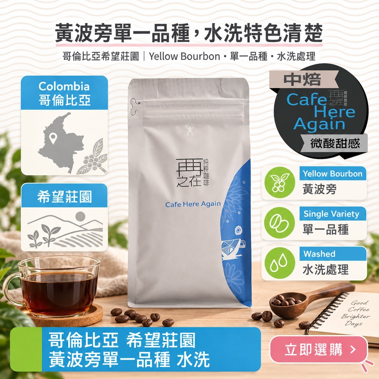 哥倫比亞 希望莊園 黃波旁單一品種 水洗