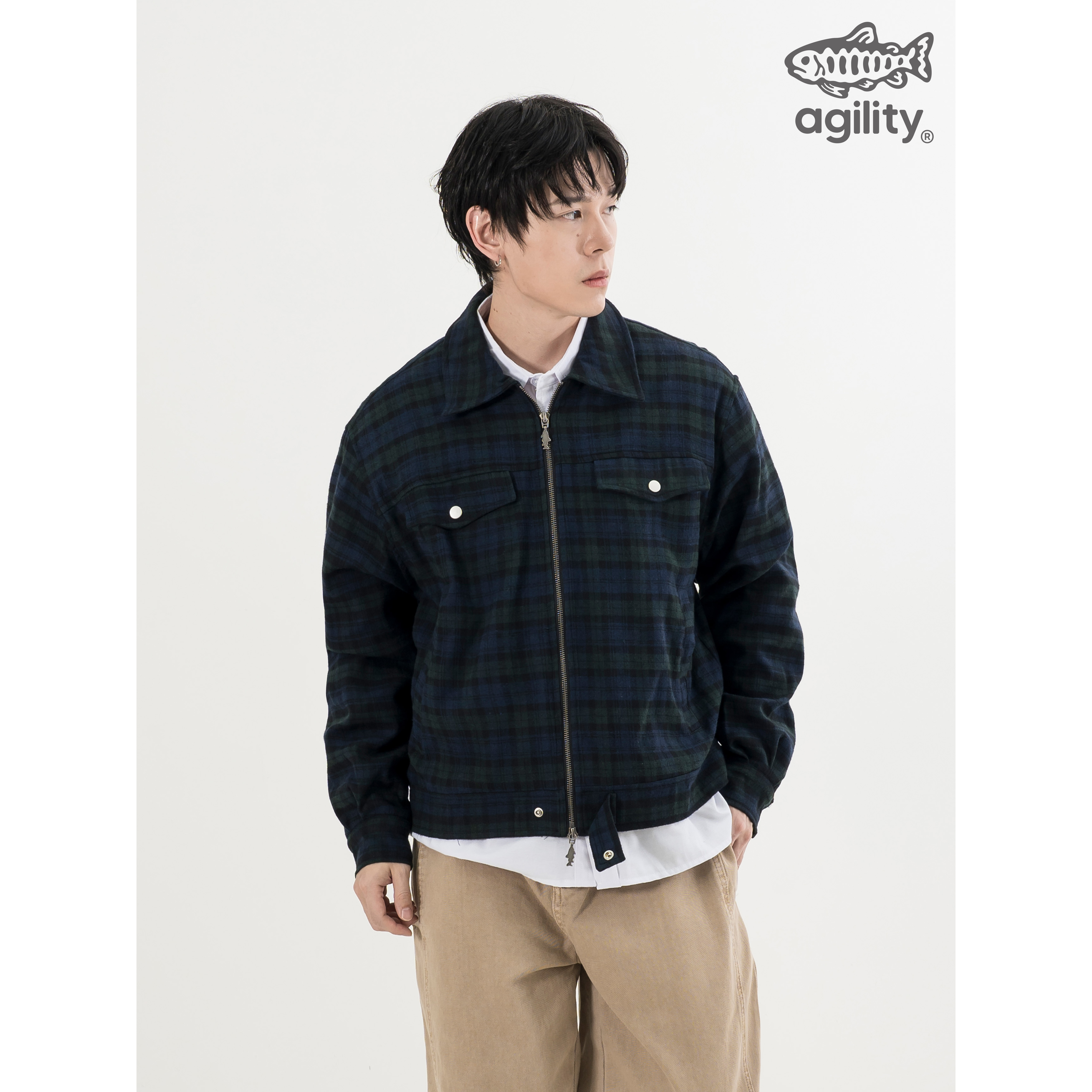 AGILITY Plaid Zip Jacket 綠格紋 拉鍊外套 [NJ-58]
