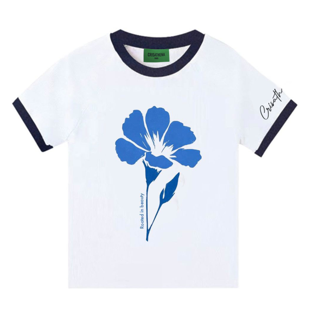 1009CT130-CRISATHENA-FH-藍色花 T 恤 (A130 白色)